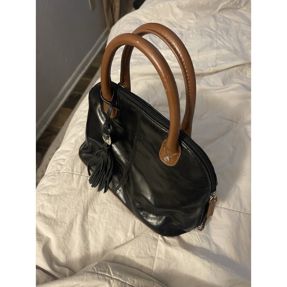 Tignanello Black and Brown Italian Leather Purse style mini duffel bag